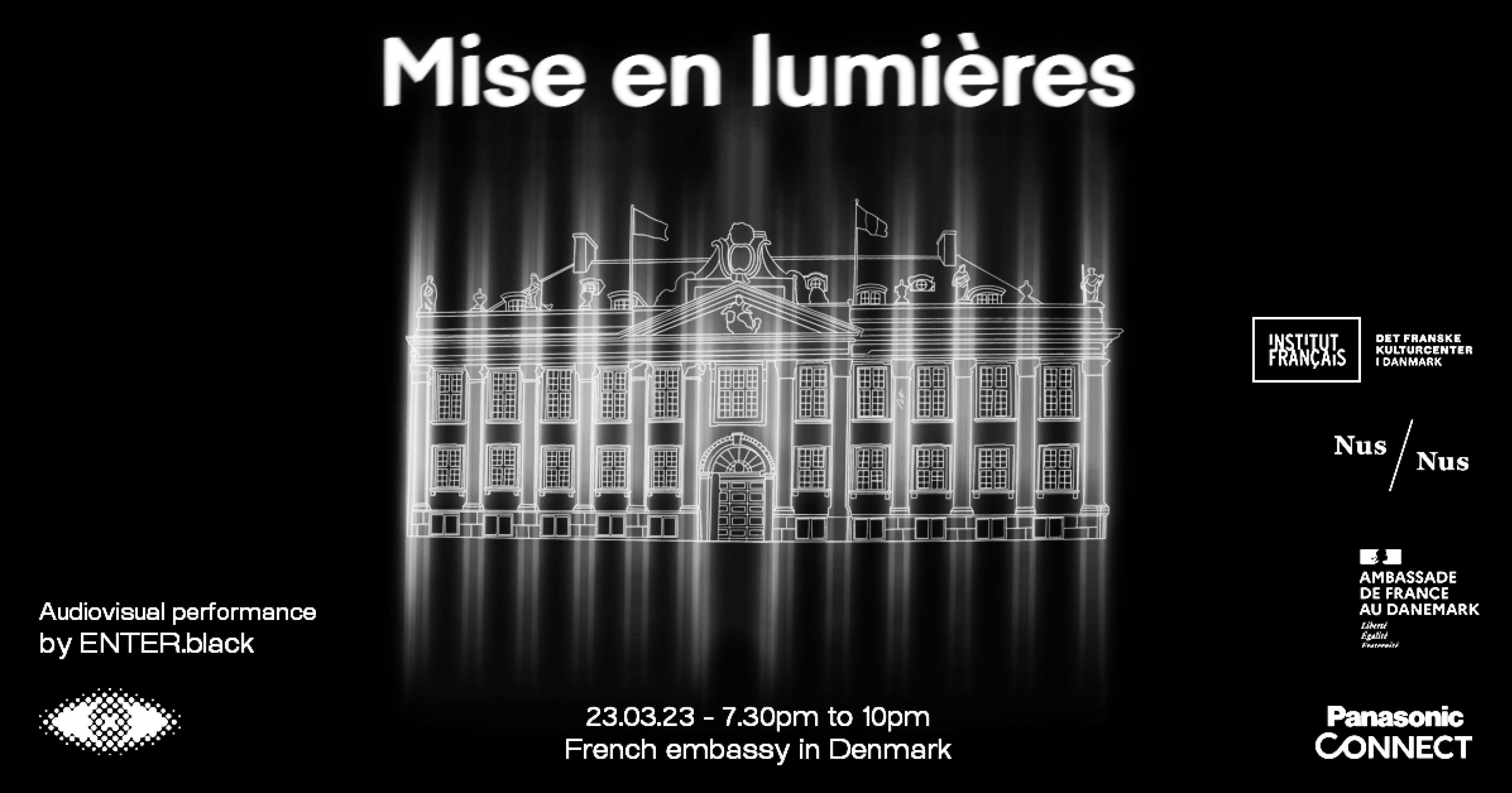 Mise en Lumières af ENTER.black : fransk lysperformance på Det Thottske Palæs facade (Den Franske Ambassade))